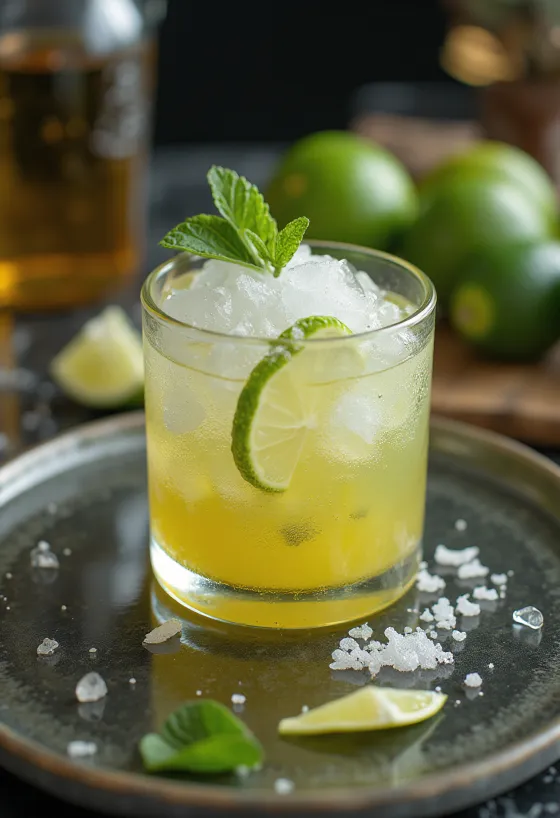 Cocktail Caipirinha com pedaços de lima e gelo picado