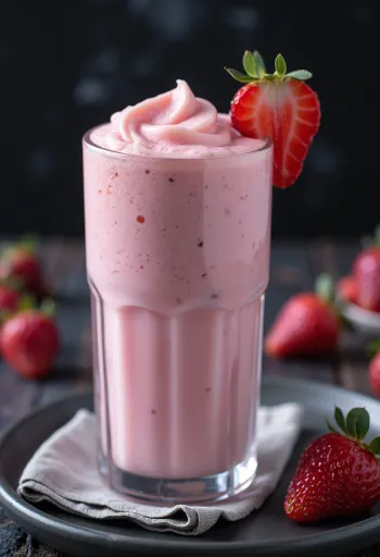 Batido de morango servido em copo