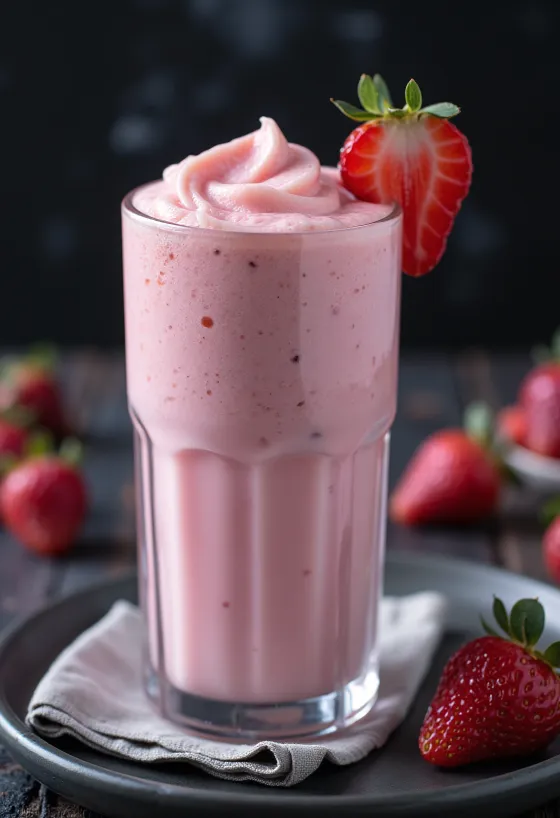 Batido de morango servido em copo