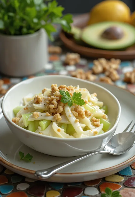 Salada de aipo-rábano crocante servida