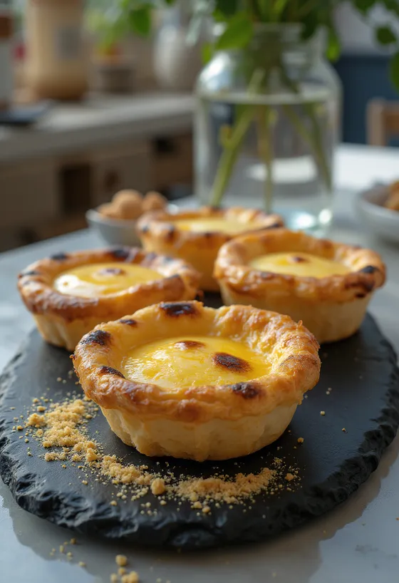 Pastel de nata servido com massa folhada