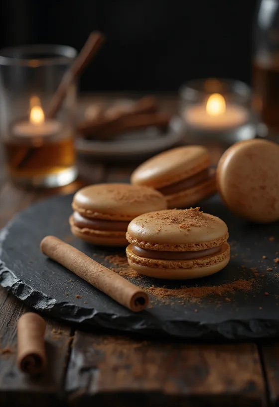 Macaron de Mel e Canela servido num prato