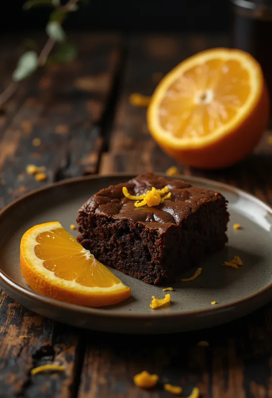 Brownie de laranja servido