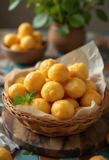Pão de queijo brasileiro dourado acabado de fazer