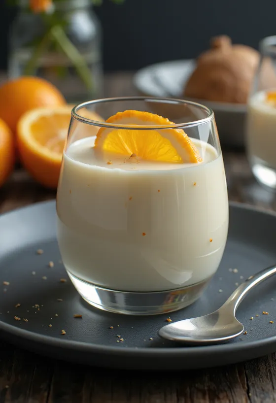 Panna cotta de laranja servida
