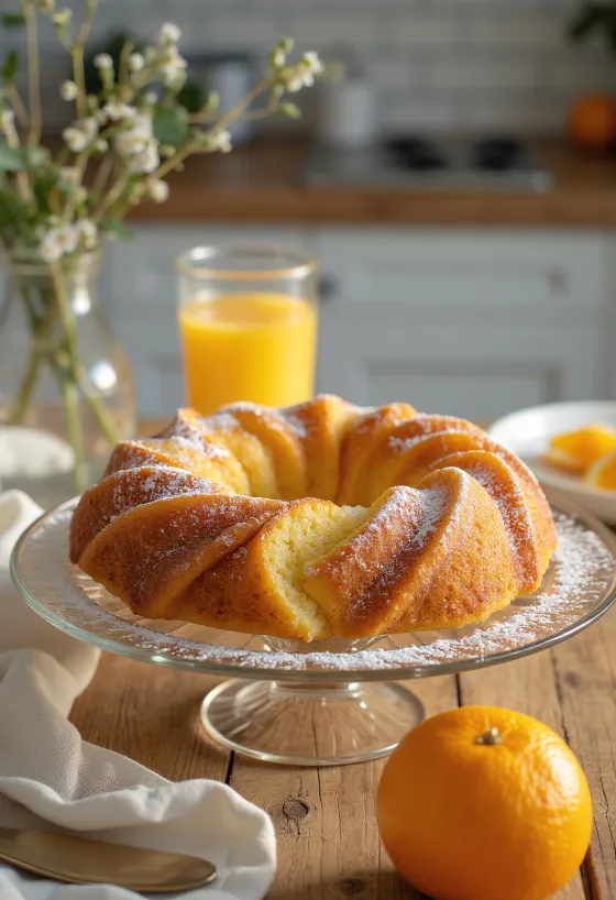 Kugelhopf de maçã e laranja servido