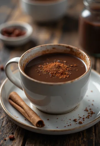 Bebida de chocolate com chili decorada com chantilly e raspas de chocolate