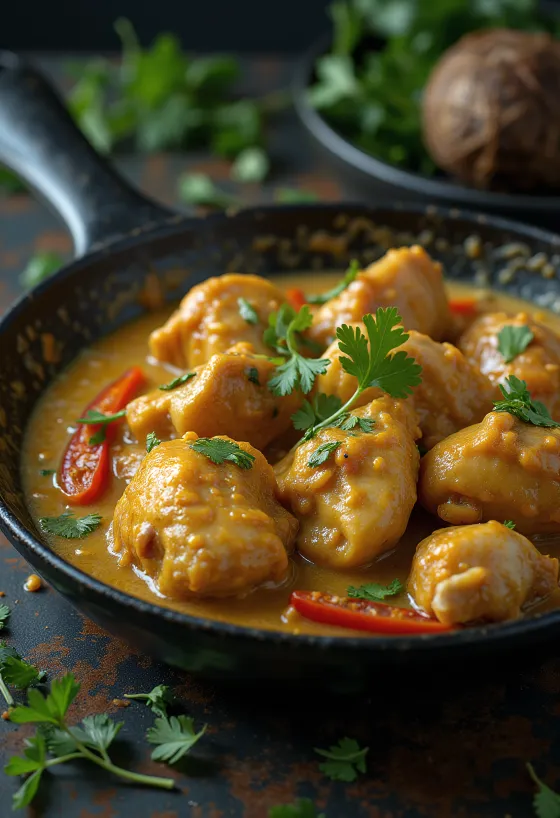 Bicol Express de Frango, servido com rico leite de coco e malagueta