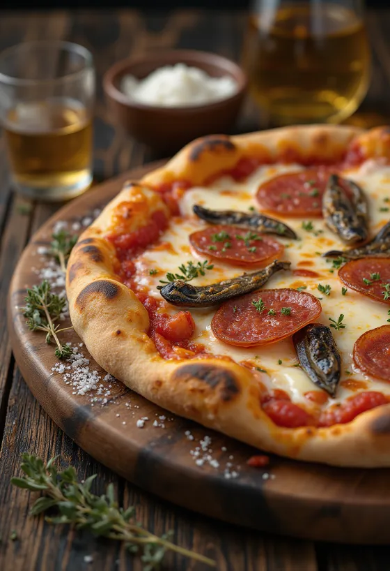 Pizza Diavola com anchovas e malagueta
