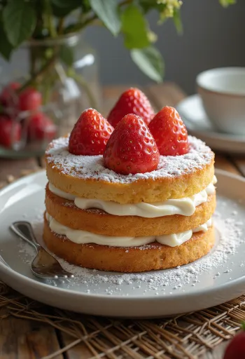 Bolo de morango servido num prato