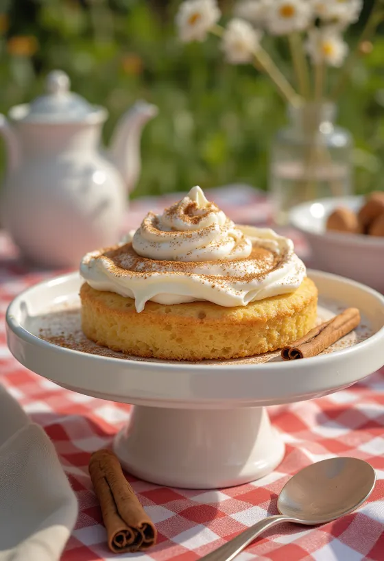 Bolo de natas e canela polvilhado com canela