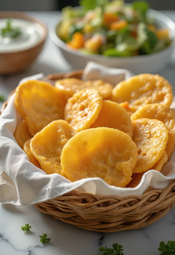 Bolachas de queijo crocantes acabadas de fazer, com camada de queijo dourada.