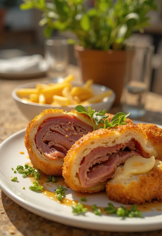 Cachopo carne recheada espanhola servida