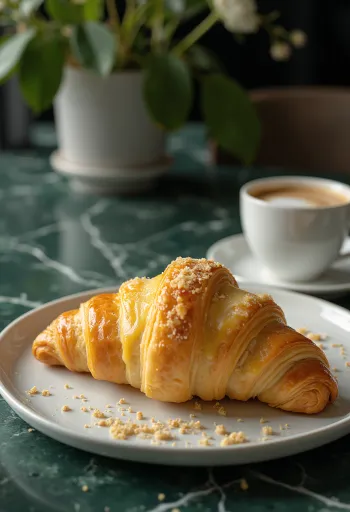 Croissant de queijo e natas azedas servido