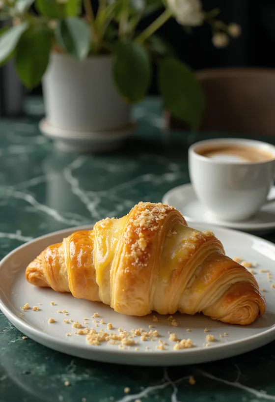 Croissant de queijo e natas azedas servido