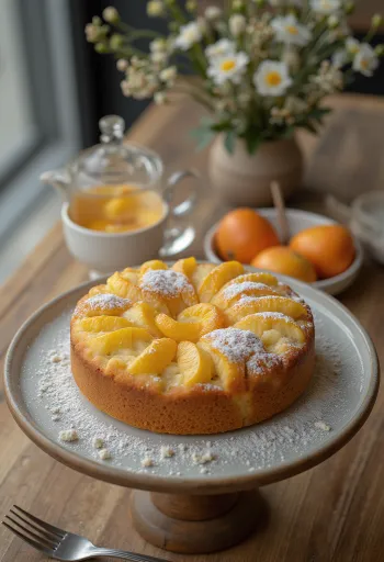 Bolo de maçã e laranja servido