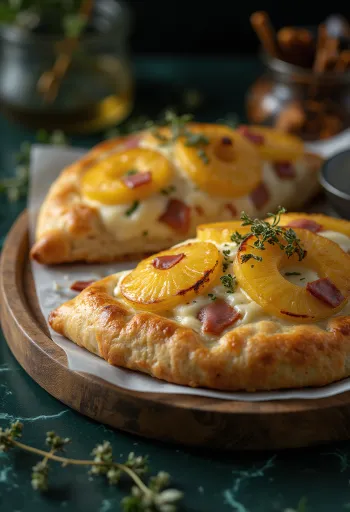 Calzone de ananás e presunto fumado acabado de cozer