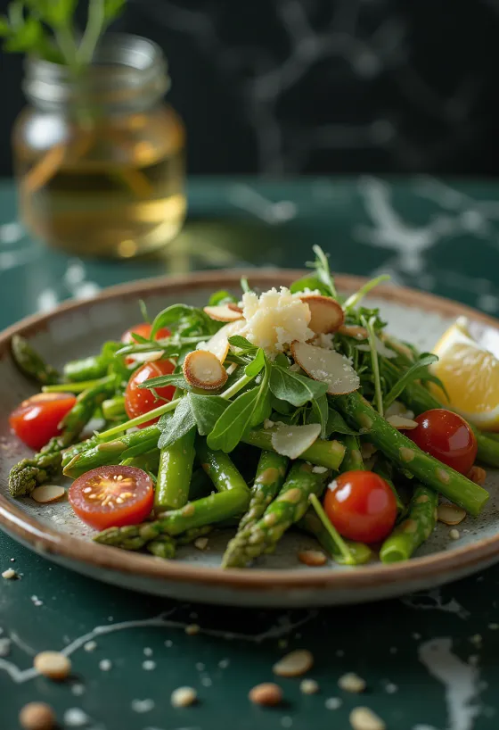Salada de espargos com molho de limão servida