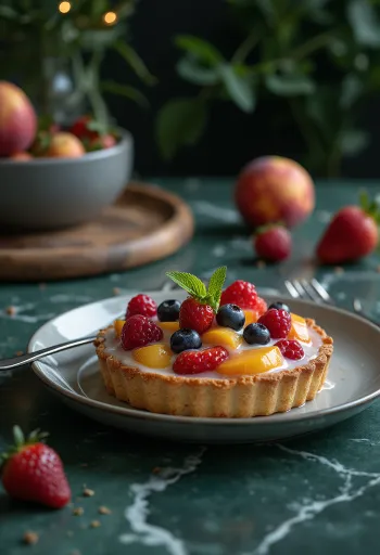 Tarte de fruta fresca decorada com frutas