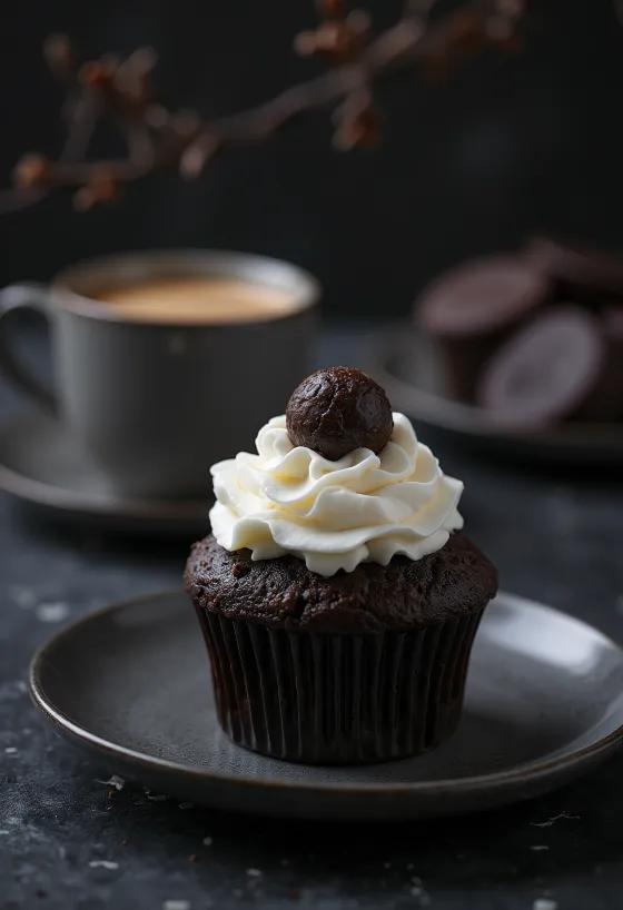 Cupcake de café com trufa servido