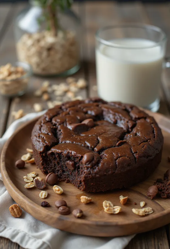 Bolo de aveia e chocolate vegan fatiado e servido