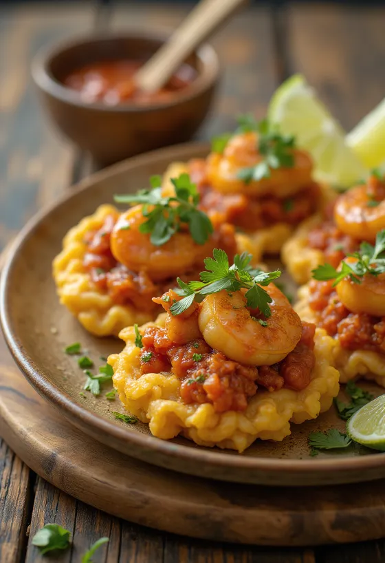 Acarajé com camarão e feijão preto, servido como bolinhos fritos dourados