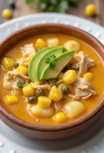 Ajiaco com frango servido