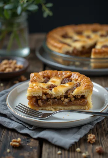 Tarte de noz com massa dourada e recheio de noz