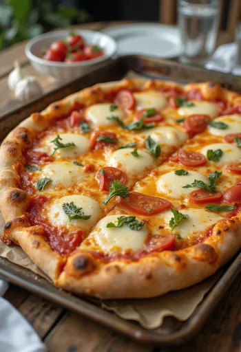 Grandma pizza com massa alongada e queijo