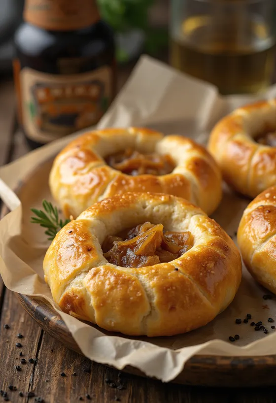 Pães Bialy polacos com recheio de cebola e papoila