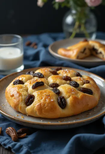 Focaccia de passas e baunilha servida
