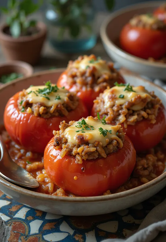 Tomates recheados polvilhados com ervas frescas e queijo