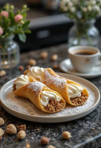 Cannoli polvilhado com avelã