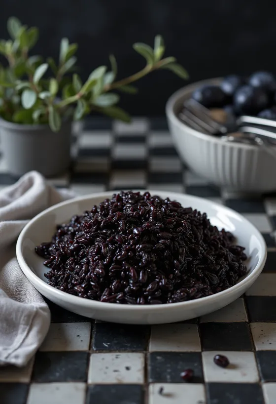 Arroz preto servido