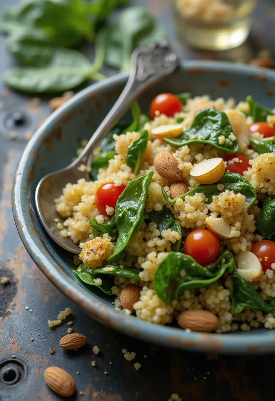 Salada de Quinoa com Alho e Espinafres
