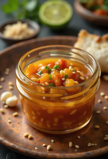 Molho de chili e lima com sésamo e pedaços de pimenta