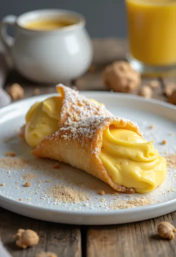 Cannoli de licor de ovo servido