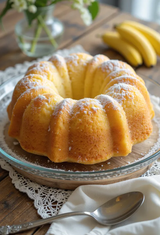 Kugelhopf de banana e baunilha servido