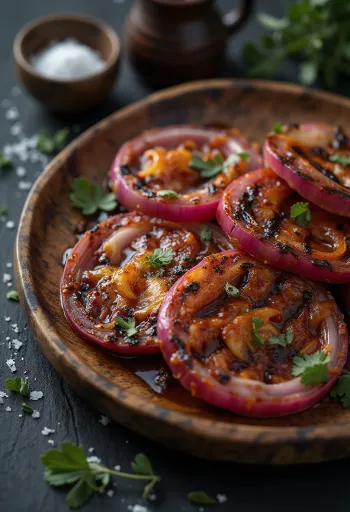 Cebola roxa com colorau grelhada BBQ servida