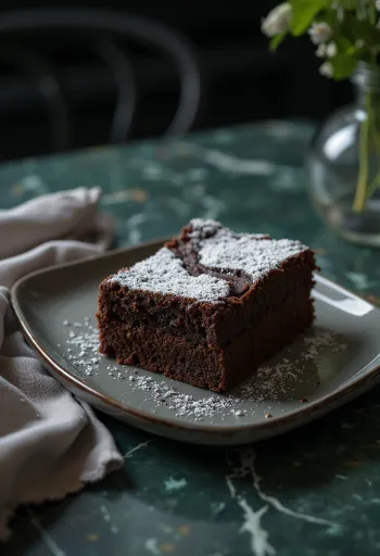 Fatia de chocolate dourada com chocolate e açúcar em pó