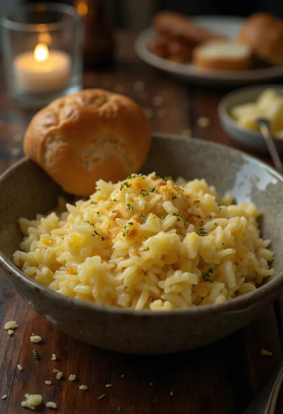 Arroz de alho e manteiga servido