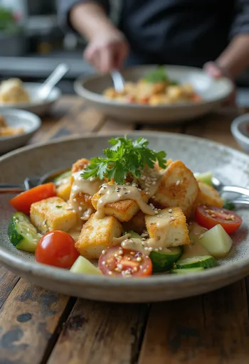 Salada de Tofu com Alho e Tahini