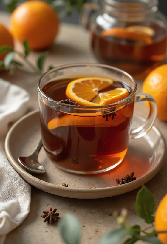 Chá de laranja com especiarias servido em copo