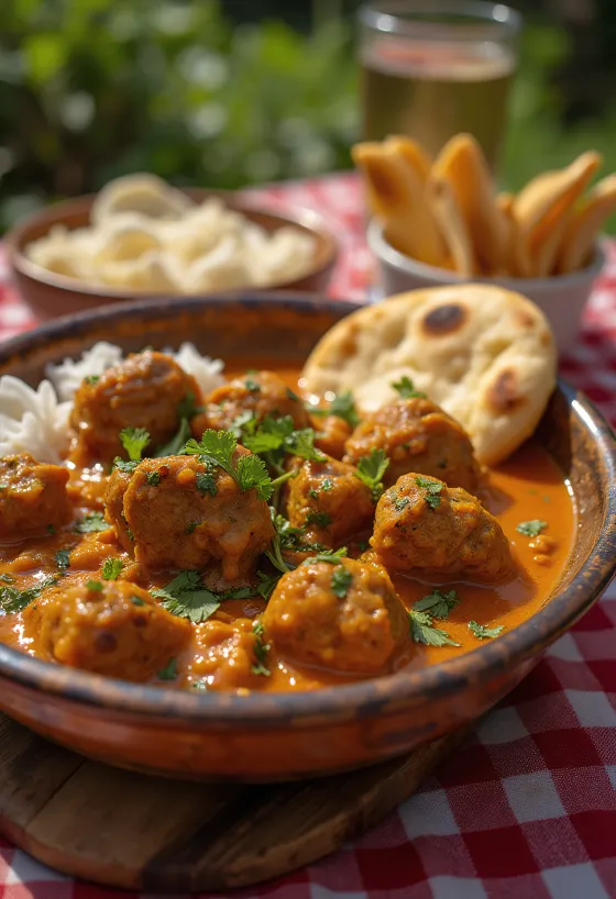 Caril de Borrego estilo Balti, caril de borrego picante servido com coentros