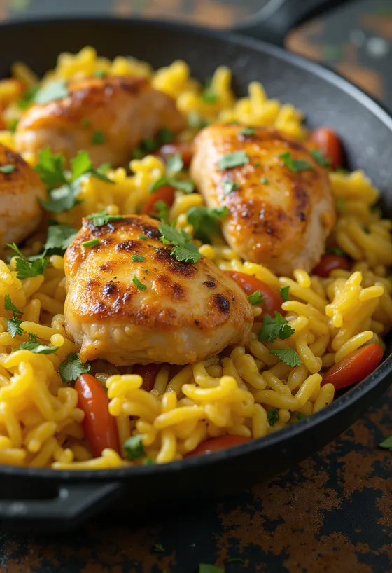 Arroz con Pollo, frango com arroz condimentado servido com coentros