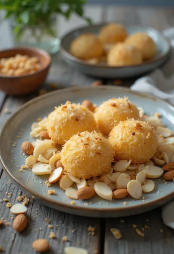 Cocada com amêndoa, doce de coco com amêndoas e sumo de lima