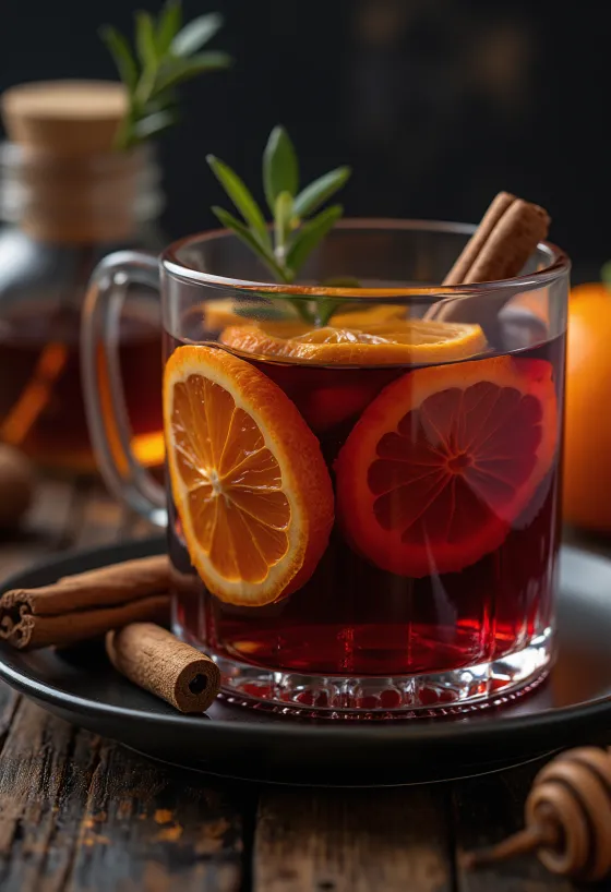 Vinho tinto com especiarias servido em copo