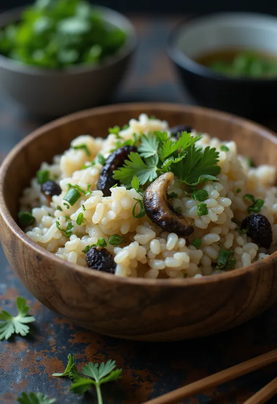 Okowa com vegetais selvagens, servido com coentros frescos
