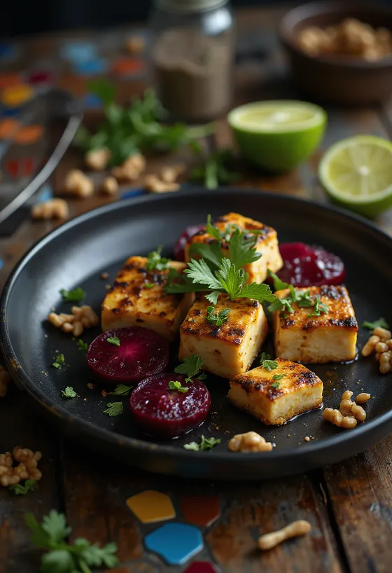 Tofu Picante com Lima e Salada de Beterraba