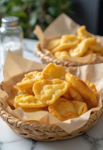 Lángos frito até ficar dourado, com natas azedas e queijo ralado no topo